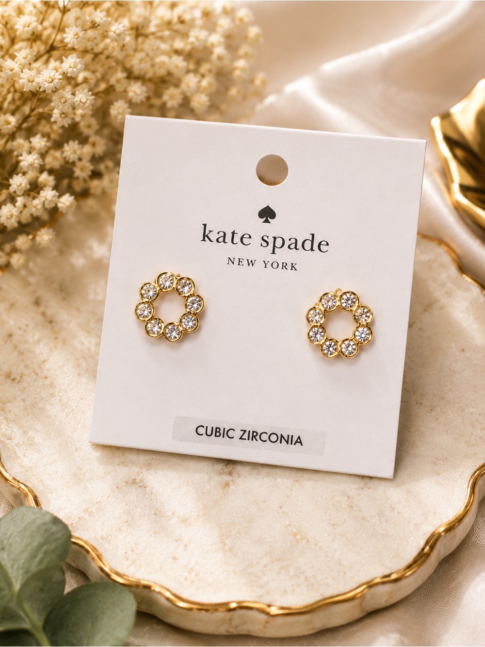Kate Spade Full Circle Crystal Stud Earrings Gold Clear CZ NWT